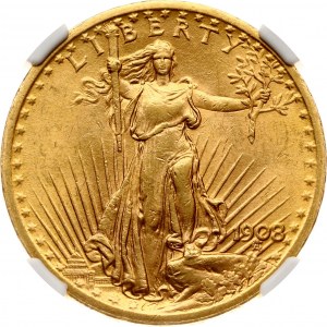 USA 20 Dollars 1908 Kein Motto NGC MS 62