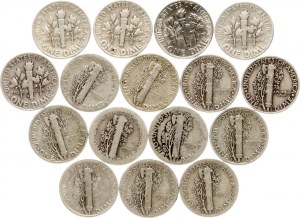 USA Dime 1920-1969 Zestaw 16 monet