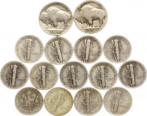 USA 5 Cents & Dime 1936-1946 Lot von 15 Münzen