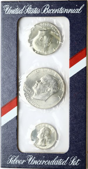 USA 1/4 - 1 Dolar 1976 S Bicentennial Set Lot of 3 Monety