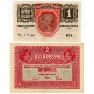 Austria, zestaw 1 korona 1916 i 2 korony 1917. Razem 2 szt. (415)