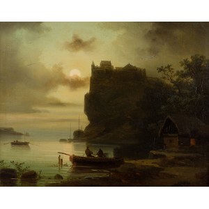 Colestin Brugner (1824-1887) - Zamek nad rzeką podczas pełni księżyca
