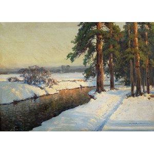 Wiktor Korecki (1890 Kamieniec Podolski - 1980 Milanówek k. Warszawy), Pejzaż zimowy z rzeką
