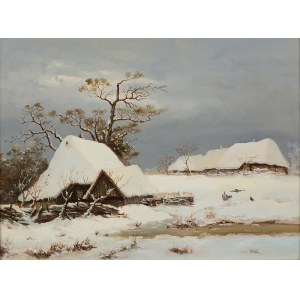 M. Cichoń (XX w.), Pejzaż zimowy z chatami