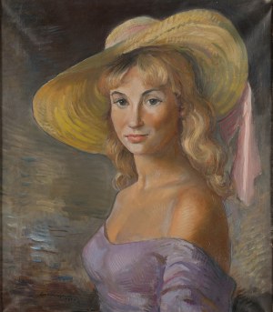 Włodzimierz Bartoszewicz (1899-1983), Portret kobiety w kapeluszu, 1960 r.