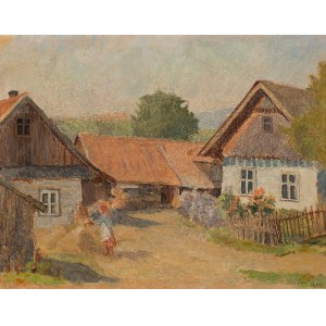 Antoni Teslar (1898-1972), Na wiejskim podwórzu, 1955 r.