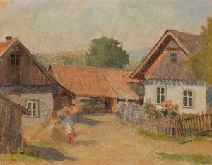 Antoni Teslar (1898-1972), Na wiejskim podwórzu, 1955 r.