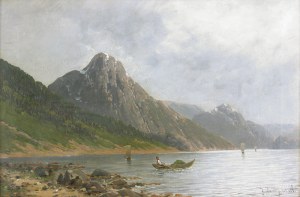 Johann Jungbluth (1860-1912), Łodzie na stawie w górach