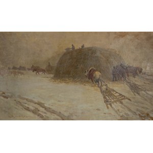 Artur Wacław Wielogłowski Starykoń (1860 Odonów-1933 Warszawa), Pejzaż zimowy z końmi