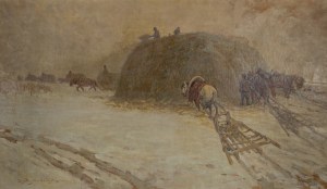 Artur Wacław Wielogłowski Starykoń (1860 Odonów-1933 Warszawa), Pejzaż zimowy z końmi