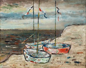 Eugeniusz Tukan-Wolski (1928 - 2014), Łodzie na plaży, lata 90. XX w.