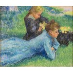 Peszke Jan (1870 - 1949), Dwie dziewczyny odpoczywające na trawie, 1900