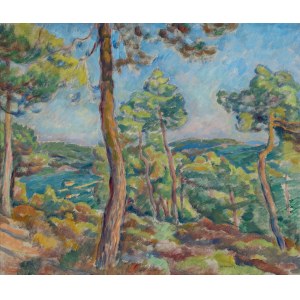 Pankiewicz Józef (1866 - 1940), View of the harbor with pine trees, ca. 1920