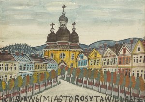 Krynicki Nikifor (1895-1968), Paesaggio con chiesa ortodossa, 1960 ca.