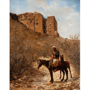 Jacek Malczewski (1854 Radom - 1929 Kraków), Krajobraz z jeźdźcem na koniu (Widok na teatr rzymski w Aspendos), po/lub 1884