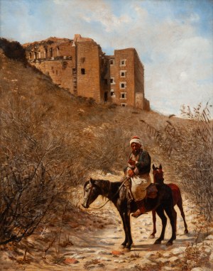 Jacek Malczewski (1854 Radom - 1929 Krakow), Landscape with a rider on a horse (View of the Roman theater in Aspendos), po/or 1884