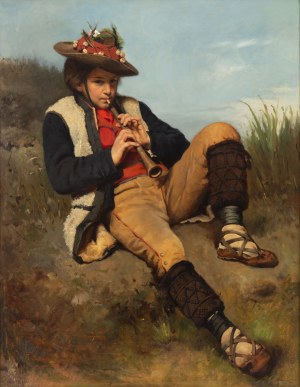 Tadeusz Ajdukiewicz (1852 Wieliczka (alebo Bochnia 1853) - 1916 Krakov), Chlapec hrajúci na flautu, 1875