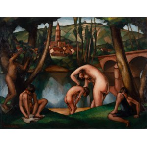 Marcel Roche (1890 Parigi - 1959 Parigi), Bagno in riva al fiume