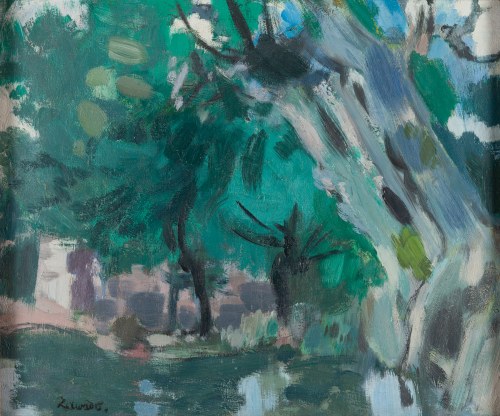 Jan Wacław Zawadowski (1891 Skobełka na Wołyniu - 1982 Aix en Provence), Pejzaż z drzewami nad wodą