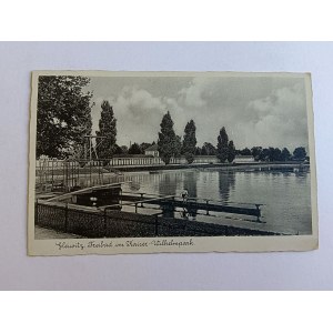 POSTCARD GLIWICE, GLEIWITZ, SWIMMING POOL PRE-WAR, STAMP