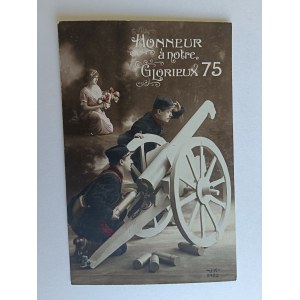 POSTCARD SOLDIERS, CANNON, WOMAN FLOWERS, PRE-WAR