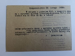 POSTCARD BYDGOSZCZ, KAZIMIERZ MICHALSKI, SALE OF TOBACCO PRODUCTS, PRE-WAR, 1938
