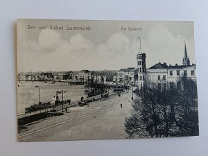 POSTCARD SWINOUJSCIE SWINEMUNDE AM BOLLWERK, SHIP, PRE-WAR 1913
