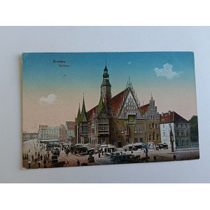 POCZTÓWKA WROCŁAW, BRESLAU, RATUSZ, PRZEDWOJENNA, 1916 R, ZNACZEK, STEMPEL