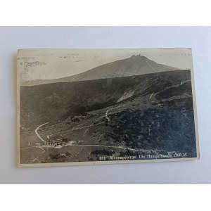 POCZTÓWKA KARKONOSZE, ŚNIEŻKA, PRZEDWOJENNA 1930 R, STEMPEL, ZNACZEK