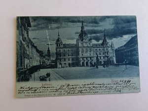 POSTCARD GRAZ AUSTRIA TOWN HALL, LONG ADDRESS, PRE-WAR 1899, STAMP, STAMP