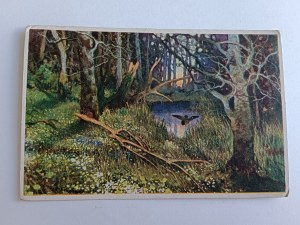 POSTCARD PAINTING CIECZKIEWICZ, POLISH FORESTS, IN THE BEECH FOREST, PRE-WAR