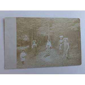 ZDJĘCIE GRUPA OSÓB W LESIE, PRZEDWOJENNE