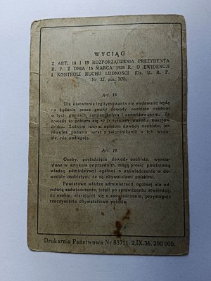 IDENTITY CARD GOSTYNIN COUNTY YEAR 1936
