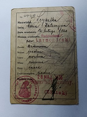 ID CARD, PIEKARY ŚLĄSKIE, TARNOGÓRSKI DISTRICT YEAR 1938