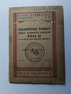 OTÁZKA MIERU PODĽA PIA XI , KRAKOV 1937