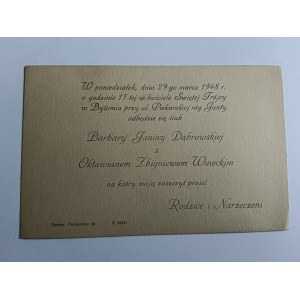 ZAPROSZENIE NA ŚLUB ROK 1948 BYTOM