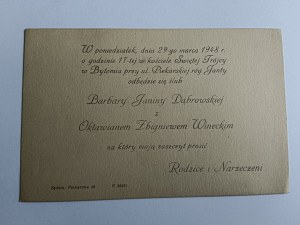 WEDDING INVITATION YEAR 1948 BYTOM
