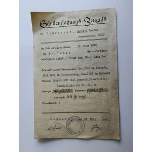 ROSWIN, ROSSWEIN, FALKENAU, ŚWIADECTWO SZKOLNE 1927 R