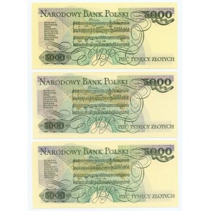 5.000 złotych 1982-1988 - zestaw 3 banknotów, serie AU, BZ oraz CS