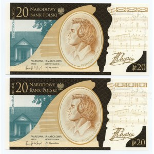 20 złotych 2009 - 200. rocznica urodzin Fryderyka Chopina - zestaw 2 banknotów