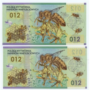 PWPW - Honeybee 012 - JK 0000000 - set of 2 banknotes.