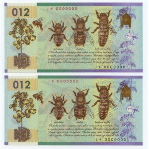 PWPW - Honeybee 012 - JK 0000000 - set of 2 banknotes.