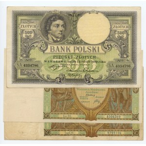 50, 500 złotych 1919-1929 - zestaw 3 banknotów