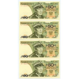50 złotych 1988 - seria KF, NISKIE NUMERY - zestaw 4 banknotów