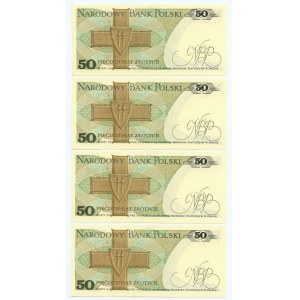 50 złotych 1988 - seria KF, NISKIE NUMERY - zestaw 4 banknotów