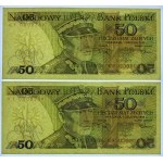 50 złotych 1988 - seria KF, NISKIE NUMERY - zestaw 4 banknotów