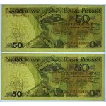 50 złotych 1988 - seria KF, NISKIE NUMERY - zestaw 4 banknotów