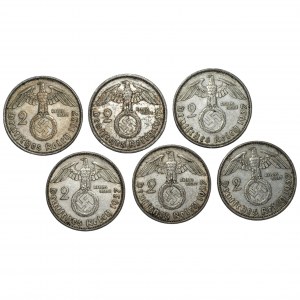NIEMCY - 2 reichsmark 1937 - zestaw 6 monet