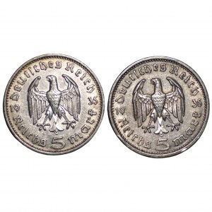 ALLEMAGNE - 5 reichsmark 1935 - ensemble de 2 pièces