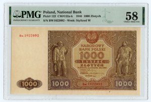 1.000 złotych 1946 - seria Bw. - PMG 58 - Rzadka seria zastępcza